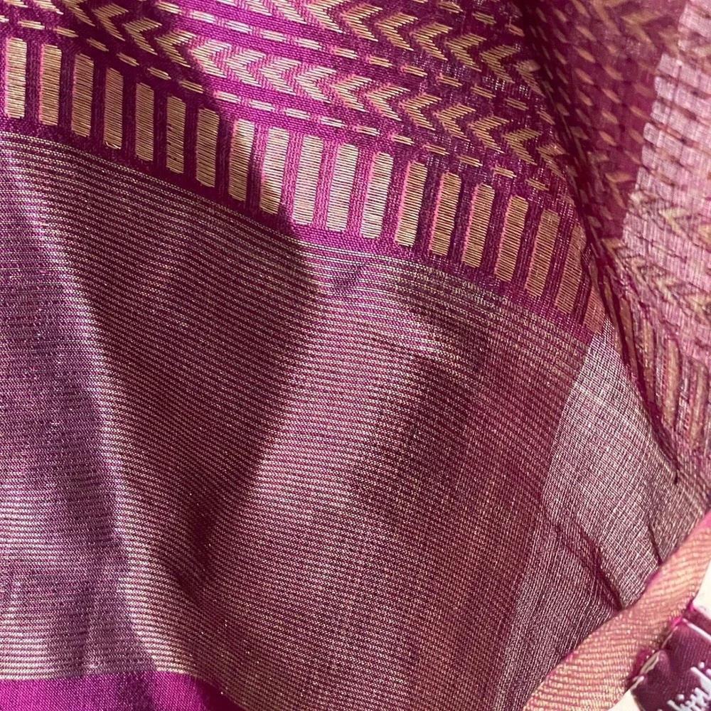 NEW Saree Sari Stole Purple Gold Metallic Woven Viscose Blend Fabindia Banarasi